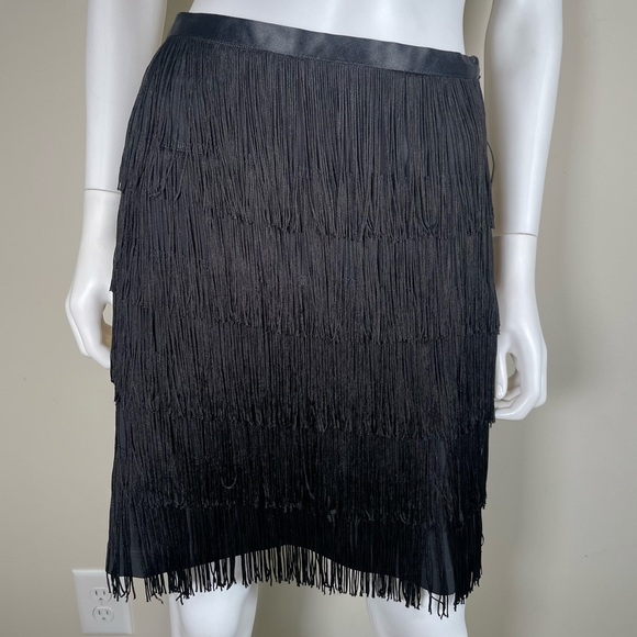 GAP All Over Fringe Satin Mini Skirt Black Sz 4 Party Cocktail Dancing Boho Chic - Picture 4 of 13